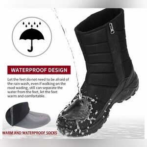 SILENTCARE Waterproof Winter Snow Boots Men 7 Faux Fur Lined Mid Calf Zip Black